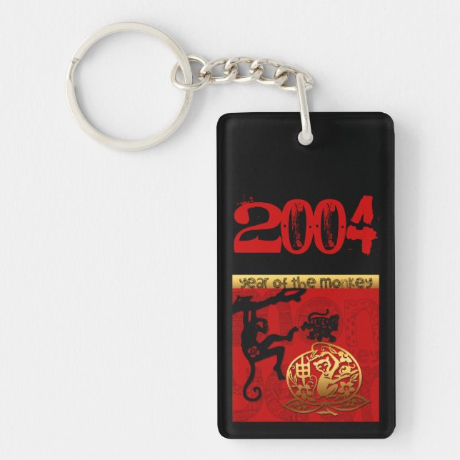 Born in Monkey Year 2004 Zodiac Monogram Keychain (Front)