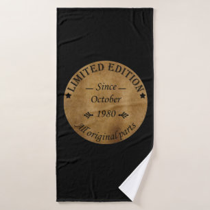 Born in October 1980 Vintage Birthday Gift Bath Towel