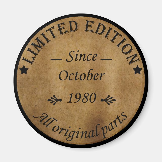 born in october 1980 vintage birthday magnet (Front)