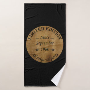 Born in September 1980 Vintage Birthday Gift Bath Towel