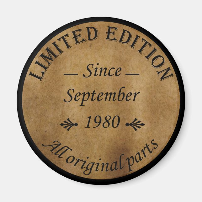 born in september 1980 vintage birthday magnet (Front)