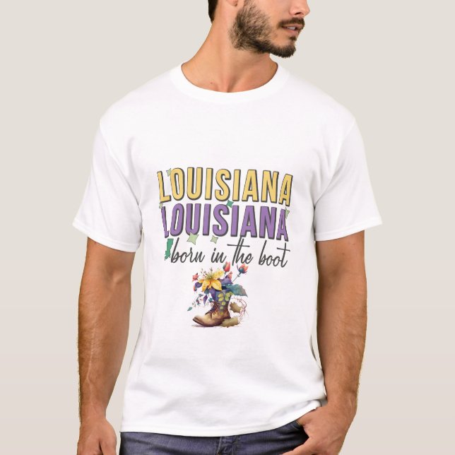 Born In The Boot Mardi Gras T-Shirt (Front)