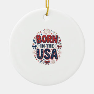 Born in the USA Patriotic Vintage Shirt Design_1 Ceramic Tree Decoration