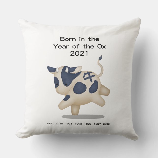 Born in the Year of the Ox Chinese Zodiac Sign Cushion (Front)