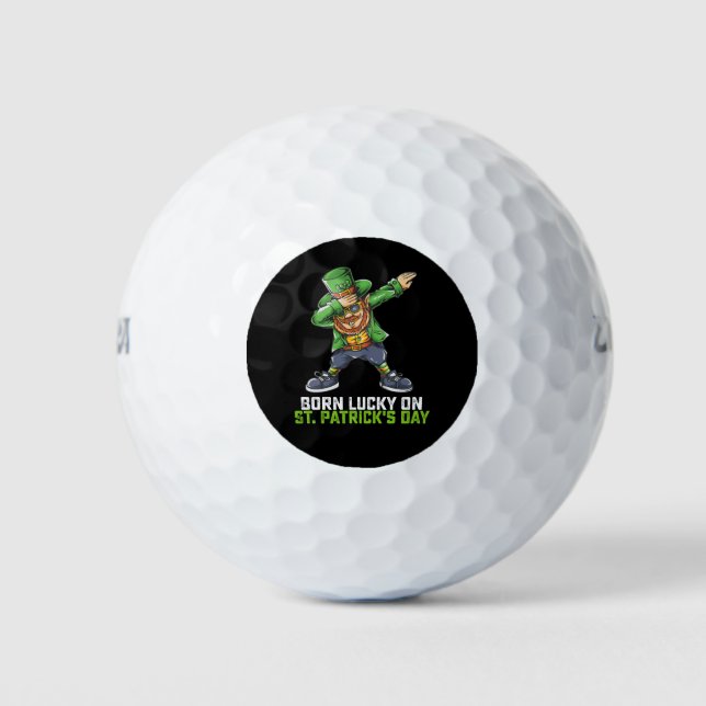 Born Lucky On St Patrick's Day Dabbing Birthday Golf Balls (Front)