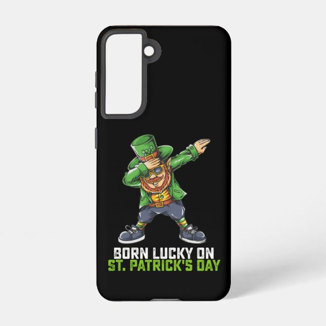 Born Lucky On St Patrick's Day Dabbing Birthday Samsung Galaxy S21 Case (Back)