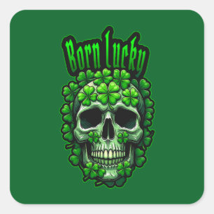 Born Lucky Skull St Patrick’s Day - Autocolante Square Sticker