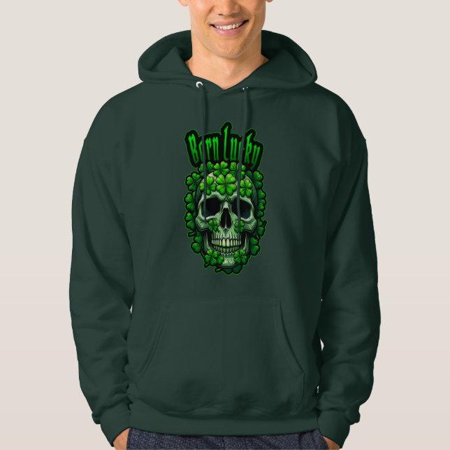 Born Lucky Skull St Patrick’s Day - camiseta Hoodie (Front)