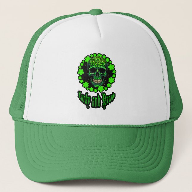 Born Lucky Skull St Patrick’s Day Shirt – boné Trucker Hat (Front)