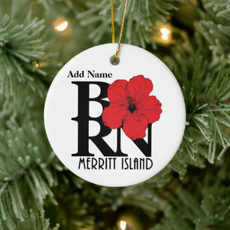 BORN Merritt Island Red Hibiscus Custumizable Ceramic Tree Decoration