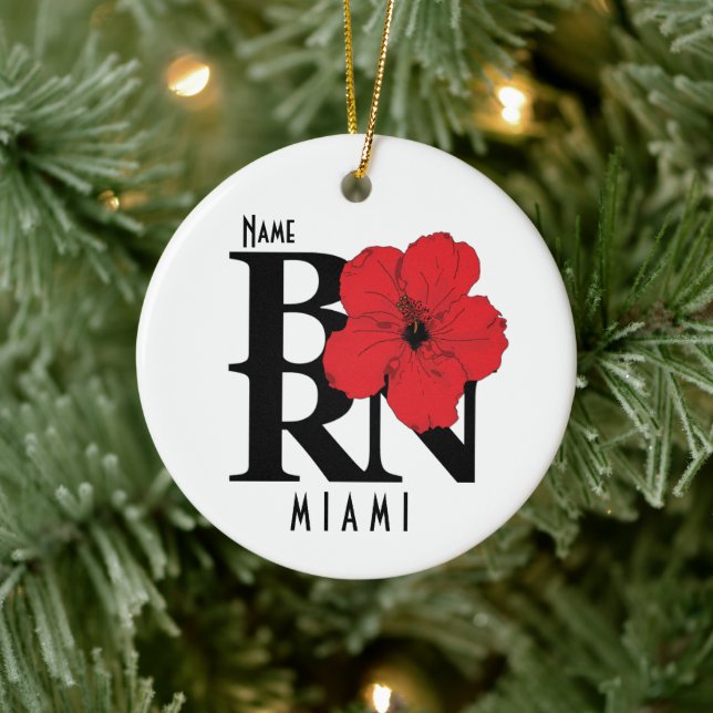 BORN Miami Florida Red Hibiscus Ceramic Tree Decoration (Tree)