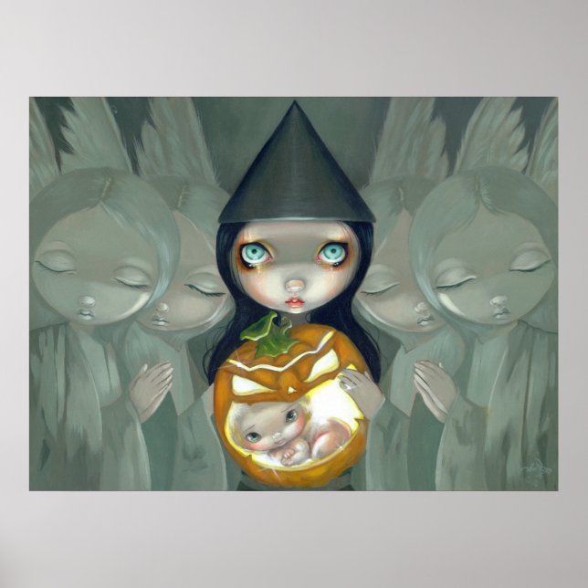 Born of a Pumpkin ART PRINT witch gothic halloween (Front)