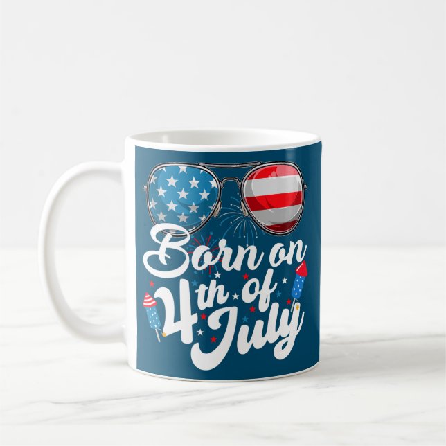 Born On 4th Of July Birthday Sunglasses Fireworks Coffee Mug (Left)