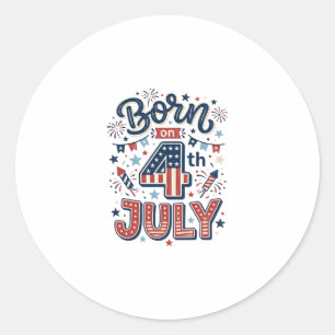 Born on 4th of July Patriotic Kids Shirt Design_1 Classic Round Sticker