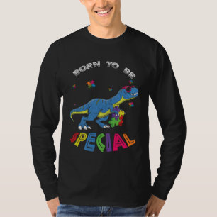 Born Special Dinosaur Colorful Puzzle Autism Aware T-Shirt