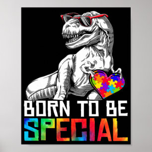 Born Special Trex Puzzle Dino Boys Autism Awarenes Poster