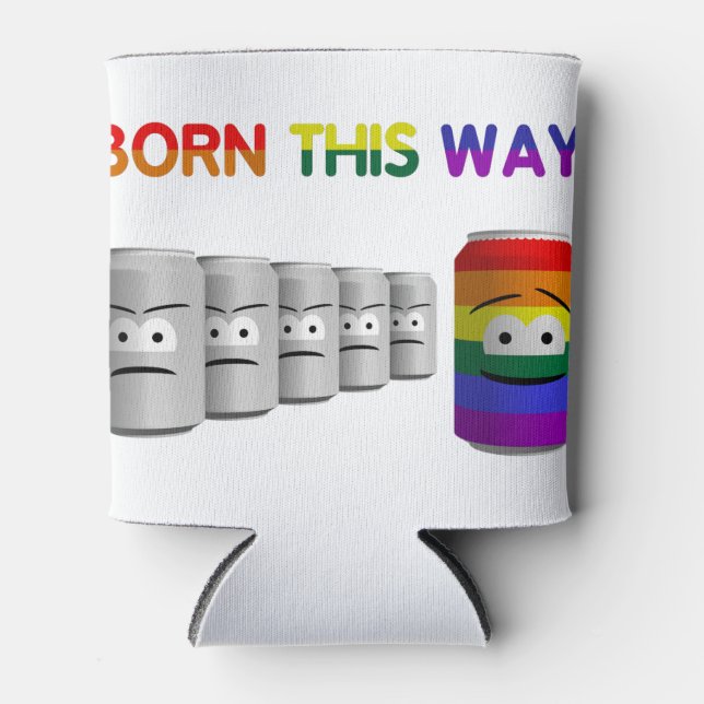 Born This Way LGBT Rainbow Stripe Can Cooler (Front)