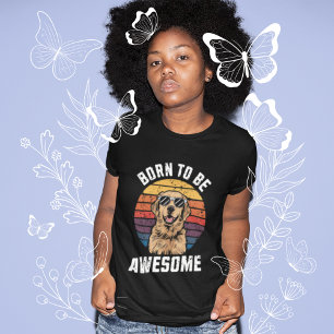 Born To Awesome Retro Sunset Golden Retriever Dog Tri-Blend Shirt