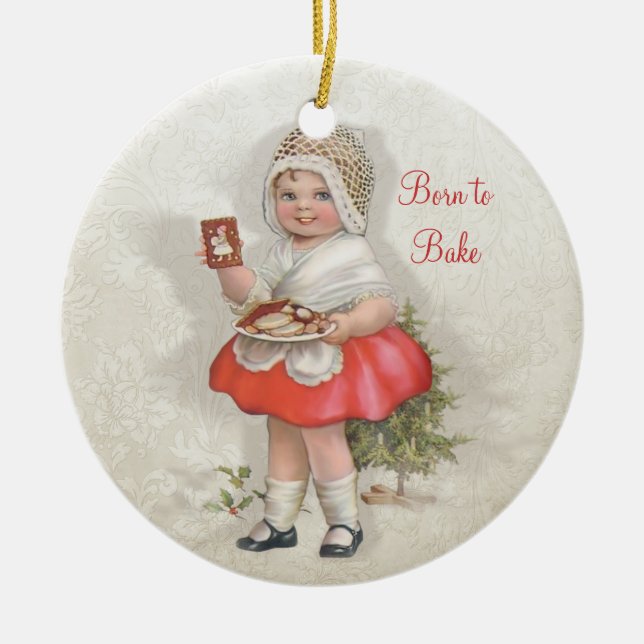 Born To Bake Girl Ceramic Tree Decoration (Front)