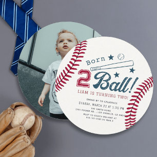 Born to Ball Baseball Boy Photo 2nd Birthday Invitation
