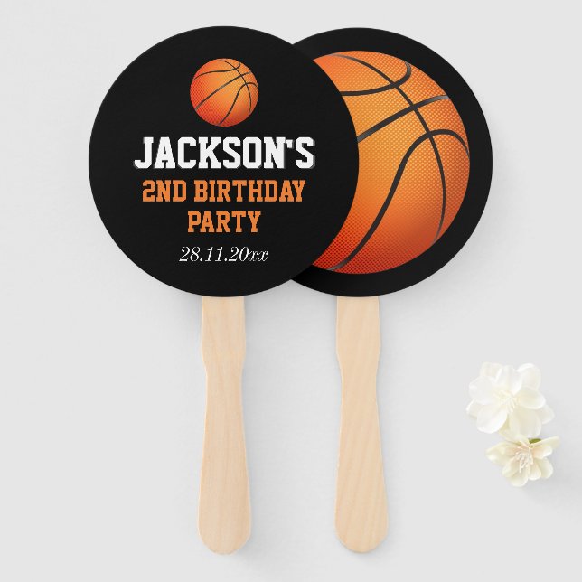 Born To Ball Basketball Themed Kids Birthday Hand Fan (Front and Back)