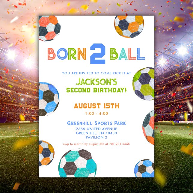 Born to Ball Fun Soccer 2nd Birthday Invitation (Creator Uploaded)
