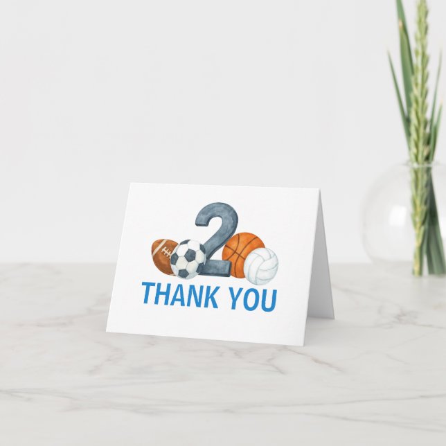 Born To Ball Sports Second Birthday  Thank You Card (Front)