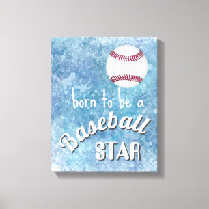 born to be a baseball star text blue watercolor canvas print