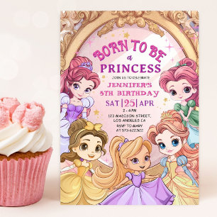 "Born To Be A Princess" Girl 5th Birthday Party Invitation