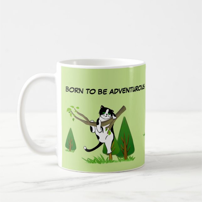  Born To Be Adventurous Tuxedo Cat Lover Coffee Mug (Left)