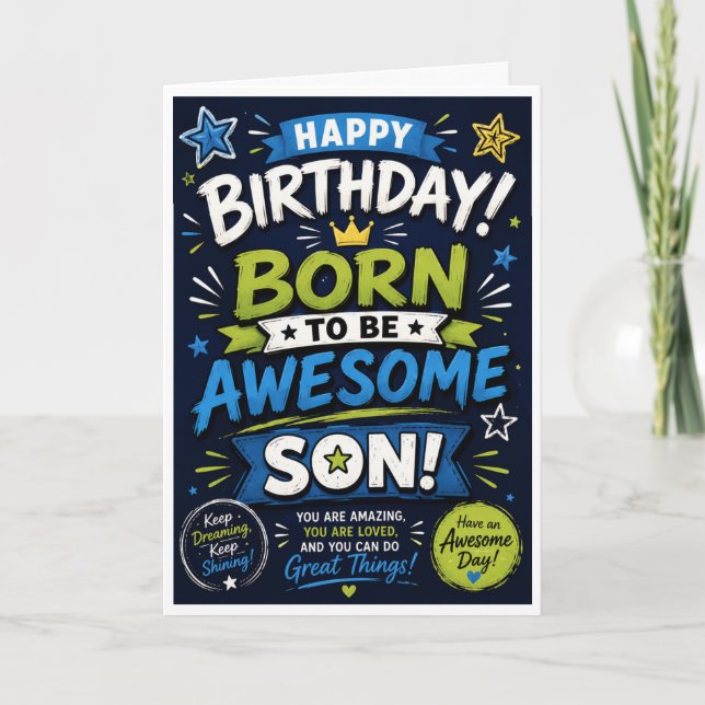 Born to Be Awesome Son Birthday Card (Front)