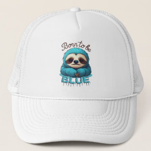 Born to be blue, cute sloth trucker hat