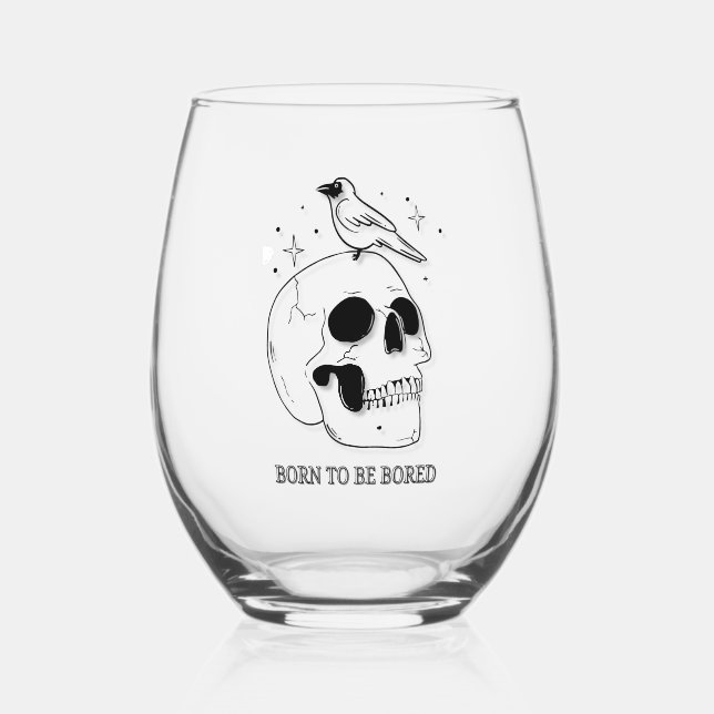 Born To Be Bored Stemless Wine Glass (Front)