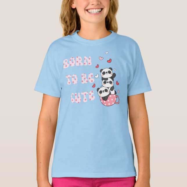 Born to Be Cute – Adorable Panda Stack Kids T-Shirt (Front)