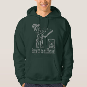 born to be different, featuring a baby holding a b hoodie