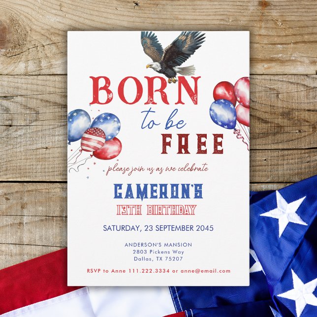 Born To Be Free American Bold Eagle Birthday Party Invitation (Creator Uploaded)