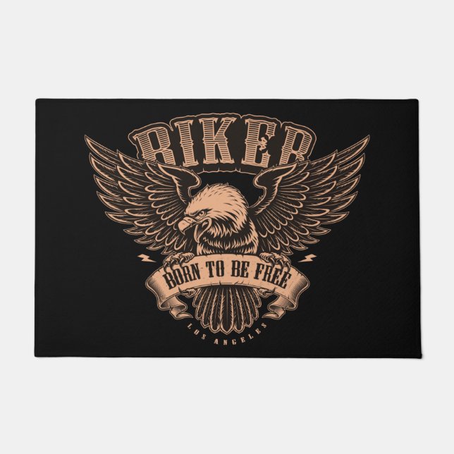 Born to be free biker with Bald Eagle Doormat (Front)