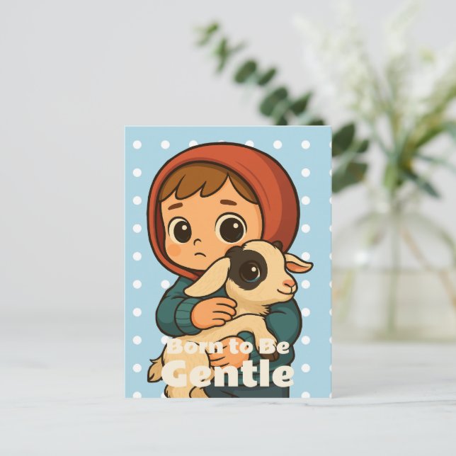 Born to Be Gentle – Sweet Lamb & Child Postcard (Standing Front)