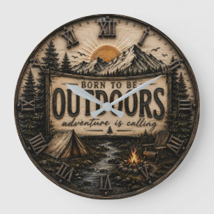 Born to Be Outdoors Rustic  Camping Mountain  Large Clock