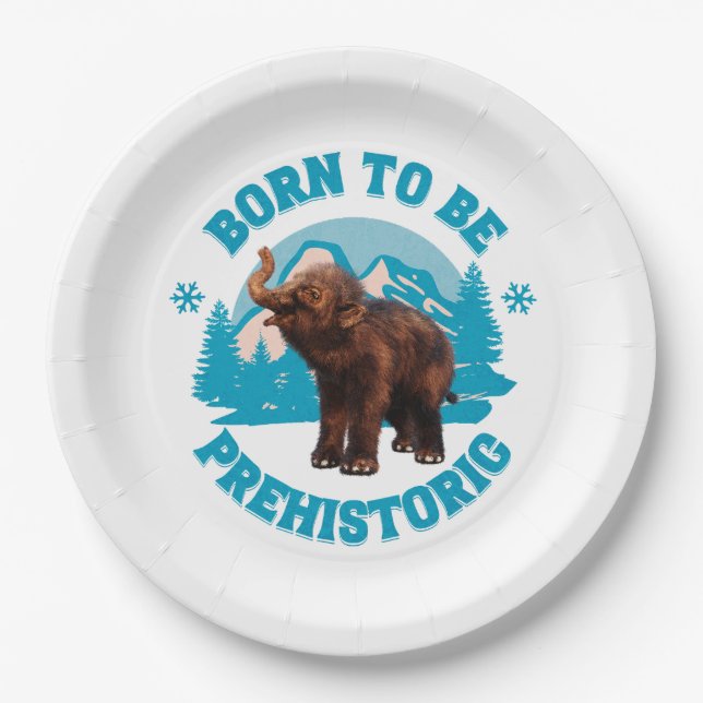 Born to Be Prehistoric Woolly Mammoth Baby Paper Plate (Front)
