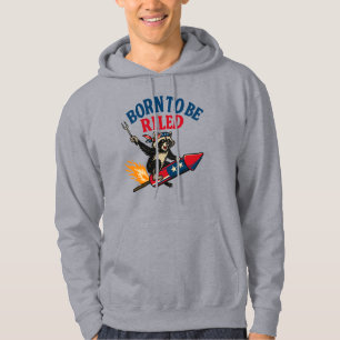 Born to Be Riled Funny Patriotic Racoon Firewor Hoodie