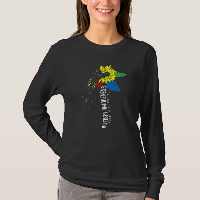 Born To Be Special Autism Awareness Sunflower Puzz T-Shirt (Front)