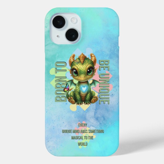 Born to Be Unique Cute Dragon Autism Awareness Case-Mate iPhone Case (Back)
