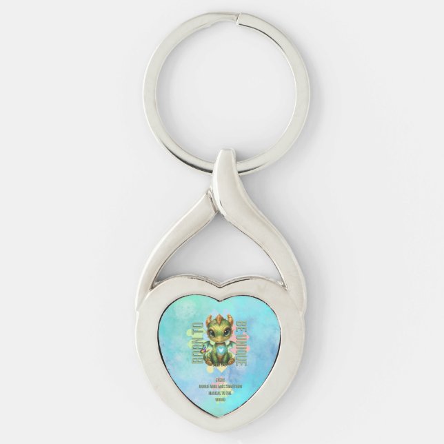 Born to Be Unique Cute Dragon Autism Awareness Key Ring (Front)