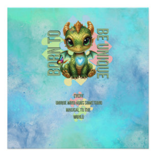Born to Be Unique Cute Dragon Autism Awareness Poster