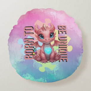 Born to Be Unique – Dragon Heart Cute Baby Dragon Round Cushion