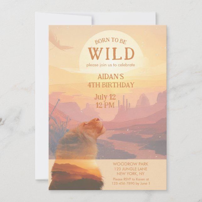 Born to Be Wild African Lion Birthday Invitation (Front)