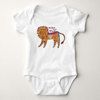 "Born to be Wild" Folk Art Lion Baby Bodysuit