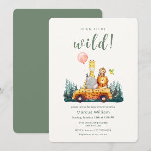 Born To Be Wild Safari Animals Baby Shower  Invitation