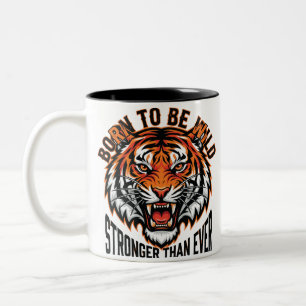 Born to Be Wild – Stronger Than Ever Tiger Graphic Two-Tone Coffee Mug